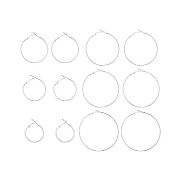 Time and Tru Women's Silver Tone Graduated Wire Hoop Earring Set, 6-Piece