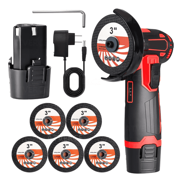 Mini Esmeriladora Angular Inalámbrica Esmeril Con Batería Malubero Negro, Rojo