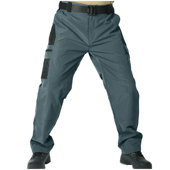 HOOMEUMY Cargo Pants for Men Stretch Button Cargo Pants with Pockets Casual Straight-leg Workout Trousers for Outdoor Hiking (Green,L)