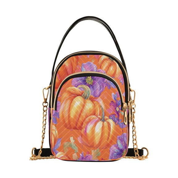 Cross Body Fashion Shoulder Waist Purse Bags Autumn Blooms and Pumpkins Pocket Handbags