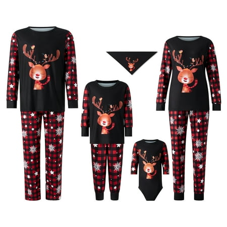 

KelaJuan Parent-Child Christmas Nightclothes Set Long Sleeve Christmas Elk Print Tops+Trousers Suit