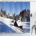 thumbnail image 1 of Ambesonne Winter Shower Curtain, Log Cabins in Mountains, 69"Wx75"L, Blue Brown White, 1 of 3