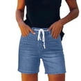 thumbnail image 2 of LVHAOGJOB Womens Jeans Denim Mid Rise Straight Leg Short Jeans Drawstrings Summer Solid Shorts for Women Lightweight, 2 of 8