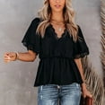 thumbnail image 6 of USSUMA Womens Tops Dressy Casual Summer Short Sleeve Floral Lace Shirts for Women Trendy Smocked Flowy Swing V Neck T-Shirts Blouses for Women Plus Tunic, 6 of 8