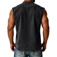 thumbnail image 4 of Mens Sleeveless Button Down Shirts Summer V Neck Washed Muscle Tank Tops Beach Basic T-Shirt Relaxed Fit Vest with Pockets,Black,XXL, 4 of 6