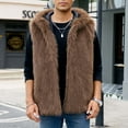 thumbnail image 3 of ZCFZJW Faux Fuzzy Vest Men Winter Warm Sleeveless Open Front Cardigan Sherpa Fleece Jacket Stand Collar Jacket Thermal Vest Casual Winter Jacket Brown#02 S, 3 of 8