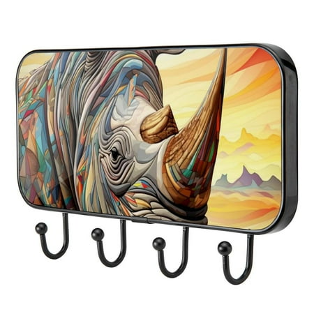 

Rhinoceros Animals Self Adhesive Towel Coat Wood Iron Hooks for Home Keys Door Outdoor Home Improvement Utility Hook