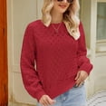 thumbnail image 2 of Jersey Manga Larga Cuello Redondo Suelto Cómodo Piel Amigable Poliéster Hueco Suéter para Otoño Invierno Rojo S, 2 of 6
