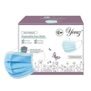Em Yeraz [Pack of 100] Single Use Disposable Blue Face Mask, Soft on Skin, 3-ply Masks Facial Cover with Elastic Earloops Great For Home, Office, School, and Outdoors(Blue)