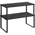 thumbnail image 1 of Cabinet Organizer Shelf, Set of 2 Kitchen Counter Shelves, Kitchen Storage, Spice Rack, Stackable, Expandable, Metal and Engineered Wood, Ink Black and Heather Greige UKCS020X02, 1 of 15
