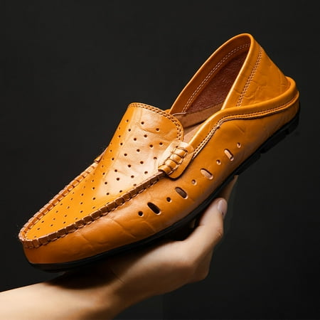 

Men‘s Leather Casual Slip On Loafers Summer Breathable Lightweight Slides Sandals