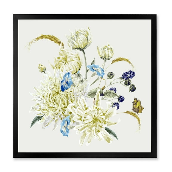 Designart 'Ancient Chrysanthemums With Bouquet II' Traditional Framed Art Print