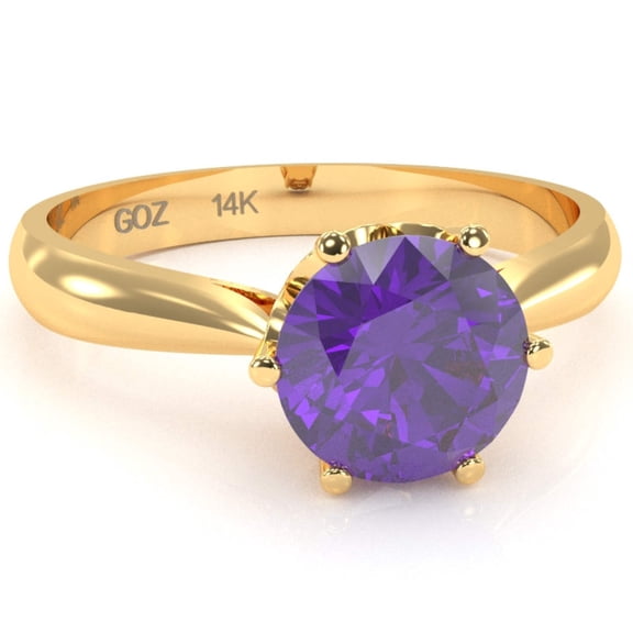 Crown Setting Amethyst Engagement Ring In 14k Yellow Gold