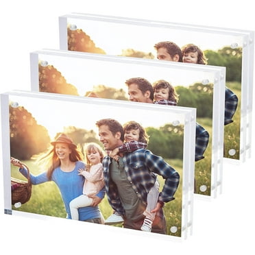 SimbaLux Magnetic Acrylic Photo Frame 4 in x 6 in Free-Standing Clear Desktop Floating Display, Pack of 3