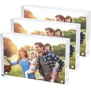 SimbaLux Magnetic Acrylic Photo Frame 4 x 6 Free-Standing Clear Desktop Floating Display, Pack of 3