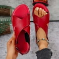 thumbnail image 2 of Fesfesfes Women's Fish Mouth Beach Sandals Flat Summer Slides with Adjustable Ankle Strap Soft Sole Casual Outdoor Shoes for Vacation(Red,US 7), 2 of 4