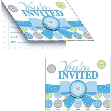 Cute as a Button Boy Invitations, 8-Pack