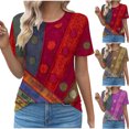 thumbnail image 1 of Fiudx Ofertas Flash Del Día Solo En Línea Jersey Plisado Estampado con Cuello Redondo para Mujer, Top Informal de Moda de Manga Corta para Primavera/Verano, 1 of 4