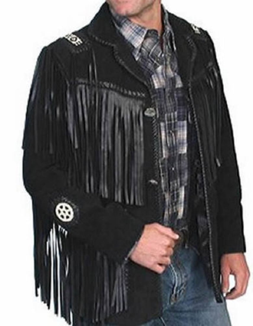 Bestzo Mens Western Fringed & Bonned Cowboy leather Jacket Black ...
