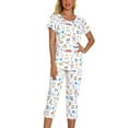 thumbnail image 2 of Previn Women's Cotton Capri Pajama Set Cartoon Lounge SetCute 2 Piece Short Sleeve Shirt Capri Pant Pj Sleepwear Comfy Summer Loungewear V Neck Patterned5 Small, 2 of 4