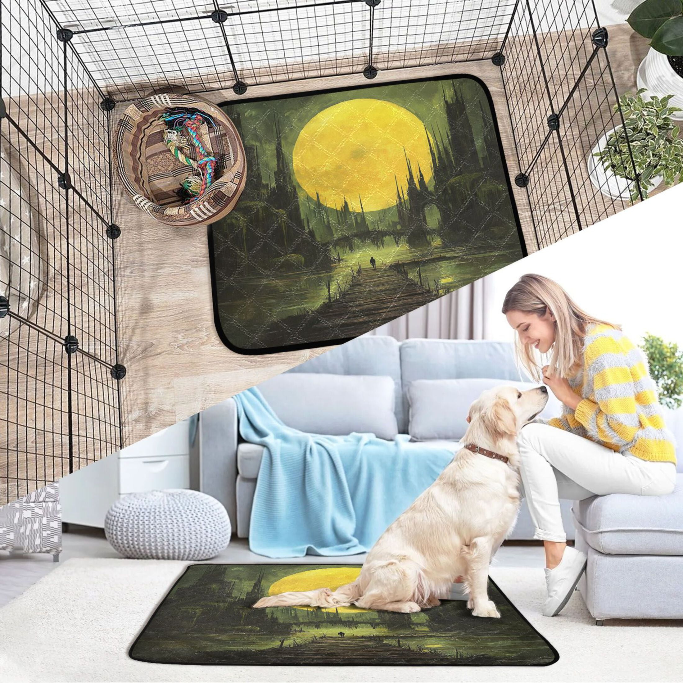 Qxltty Dark Ancient City Cat litter Pads Pet Set of 3 Diaper Mats Center Anti-leakage Layer Absorbent Soft and Comfortable