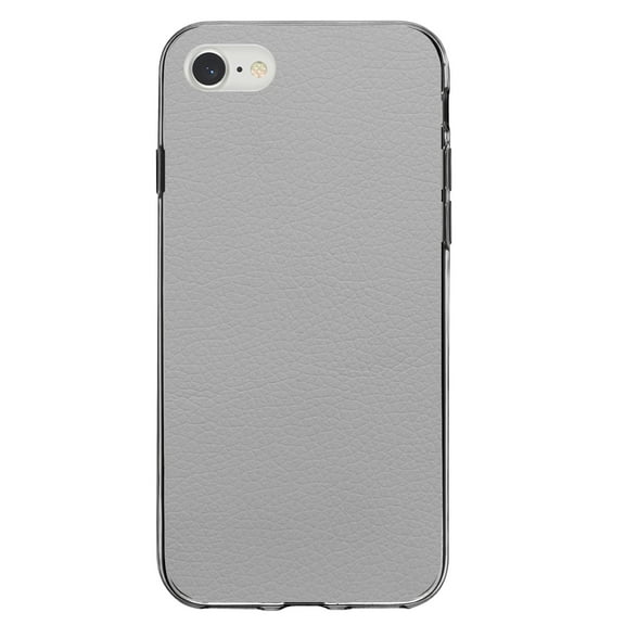 DistinctInk Clear Shockproof Hybrid Case for iPhone 7 8 SE (2020 Model) 4.7" Screen TPU Bumper Acrylic Back Tempered Glass Screen Protector - Lt Grey Faux Leather Print Design - Faux Leather Image