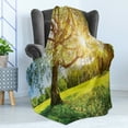 thumbnail image 4 of Tree Soft Flannel Fleece Throw Blanket, Picturesque of Foliage with Morning Sunbeams, Cozy Plush for Indoor and Outdoor Use, 60" x 80", Lime Green Umber, by Ambesonne, 4 of 5