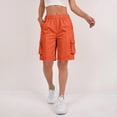 thumbnail image 4 of Sewkxo Bermuda Shorts for Women Cargo Shorts Knee Length Elastic Waist Long Shorts for Summer Casual Shorts with 6 Pockets,Vermilion L, 4 of 6