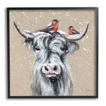 Stupell Industries Snowy Cattle & Birds Farmhouse Holiday Painting Black Framed Art Print Wall Art