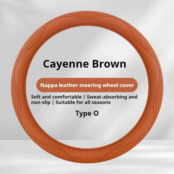 Morandi Nappa Leather Steering Wheel Cover Four Seasons Universal Cayenne Brown [Round]