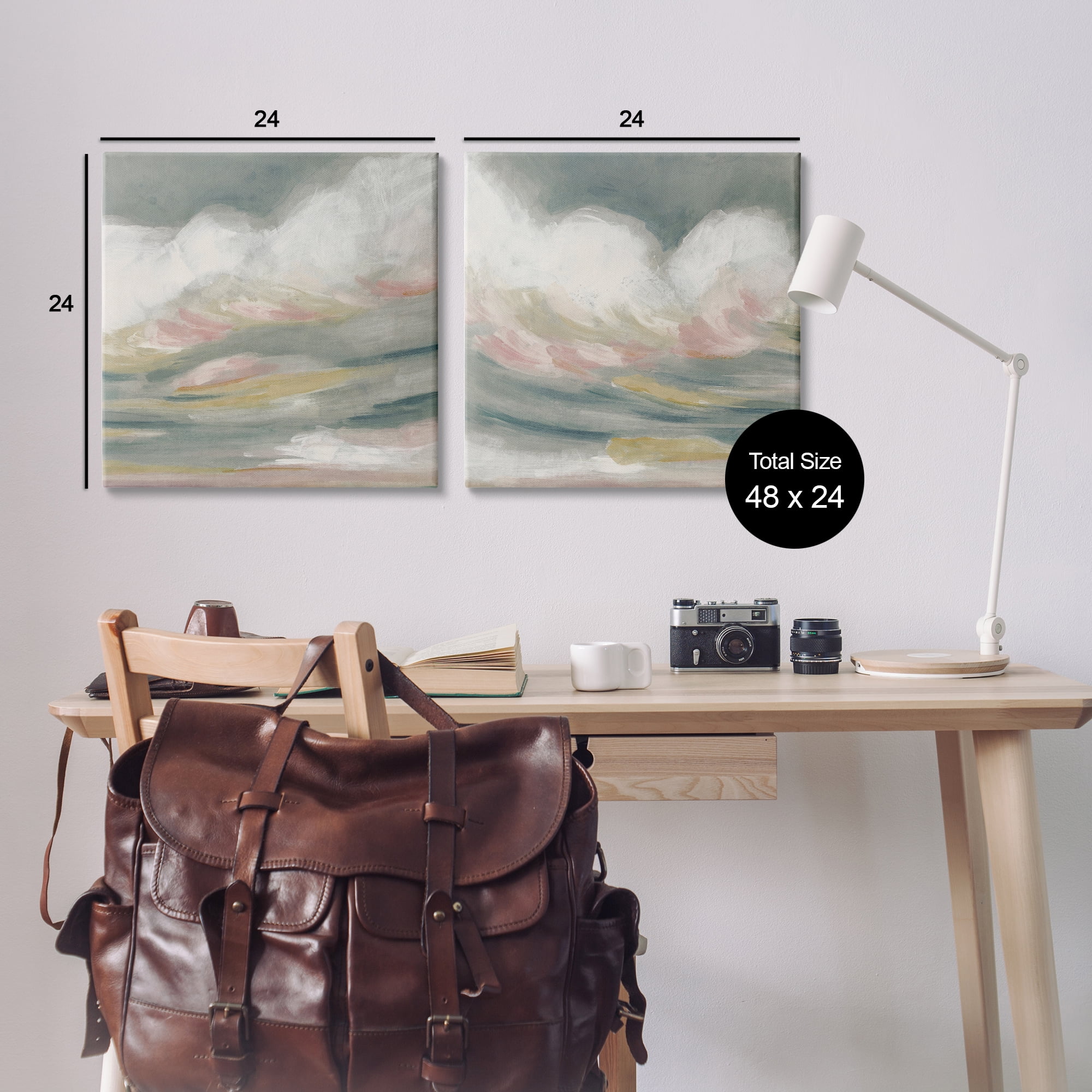 Stupell Industries Wispy Pink Mountains Abstract Painting Wrapped Canvas Art Print Wall Art, 24 x 24, Set of 2