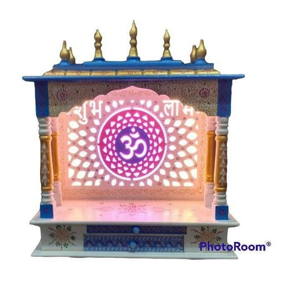 Wooden White LED Mandir With Backdrop Lights / Temple for Home Amd Office / Designer Mandir For Home / Pooja Mandap / Wall Hanging Temple