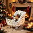 thumbnail image 5 of Christmas Sleigh Shaped Candy Flower Storage Blasket, Vintage Pure White with Floral Print Sturdy Reinforced Gift Storage, Candy Basket for Wine Party Family Home Decor Tabletop Display, 5 of 6