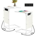 thumbnail image 2 of C-Shaped Coffee Table Side Table with Charging Station 2 Piece Sofa Table Set White, 2 of 6