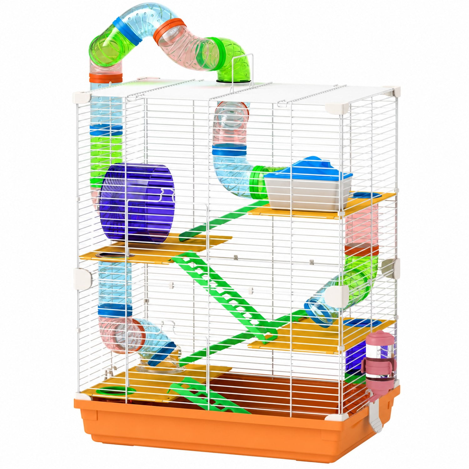 5 Tier Hamster Cage Habitat Kit with Play Tubes, Orange