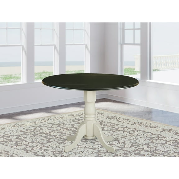 Round Kitchen Table - Dublin Style Drop Leaf Table - Black Linen White Finish - Dining Table