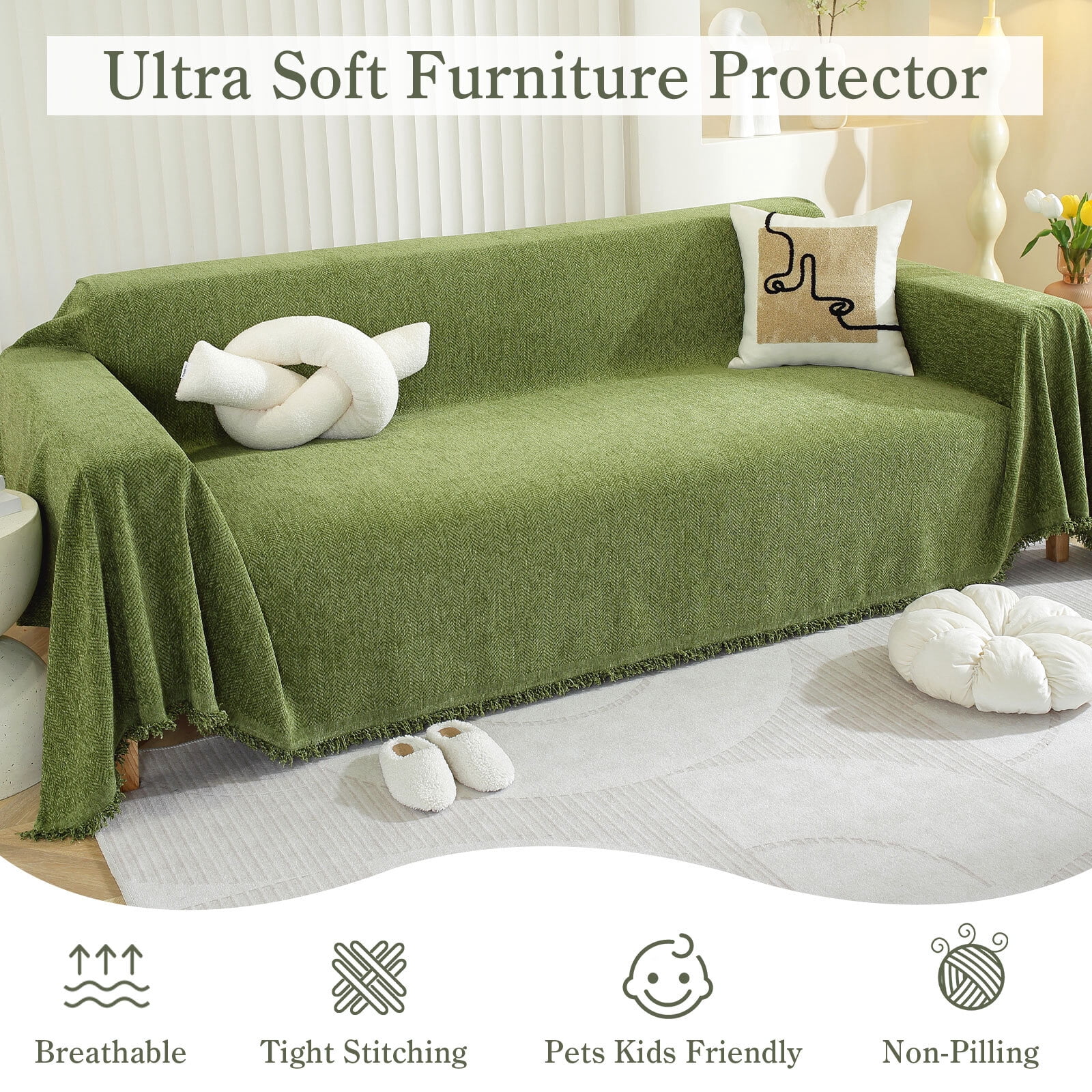 Chenille Couch Cover Pet Friendly Sofa Cover Washable Reversible Sofa Slipcover for Sectional Sofa, Loveseat, 2 or 3 Cushion Couch, Corner Sofa, Futon Cover