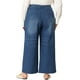 thumbnail image 3 of GRACE & GRANDEUR Pantalones de mezclilla de mujer talla grande de pierna ancha, cintura alta, palazzo desgastado, jeans de moda casual con bolsillos 4X azul medio, 3 of 7