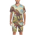 thumbnail image 5 of joogoo Men's Pajama Set Dinosaur in Forest-a1 V-Neck Pj Shorts Set 2 Piece Loungewear Sleepwear L, 5 of 7