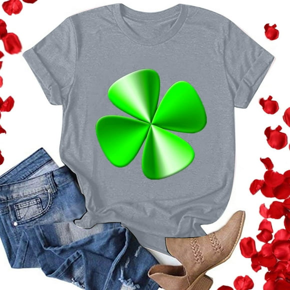 St. Patricks Day Shirts for Women Fashion Saint Patrick Printed Round Neck Short Sleeves Casual T-Shirt Top Saint Patricks Day Shirt