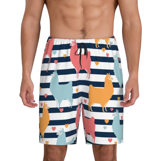 Balery Colorful Llama Pantalones cortos de pijama de punto de algodón para hombre con cinturilla y bolsillos-XX-Large