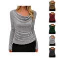 thumbnail image 1 of Hauts Scintillants pour Femmes Mode Printemps 2026 Manches Longues Col Bénitier T-Shirts Extensibles Tenue de Soirée, 1 of 8