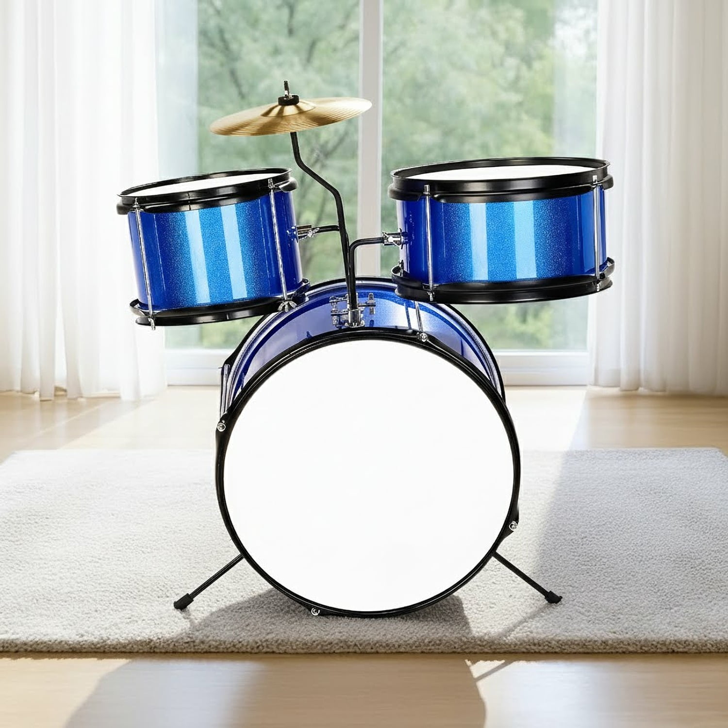 14"x10" 3-Pieces Junior Kids Drum Set Kit Pedal Drum Stick Wrench Drum Stool Dark blue