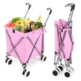thumbnail image 1 of Costway Folding Shopping Cart Utility with Water-Resistant Removable Canvas Bag Pink, 1 of 10