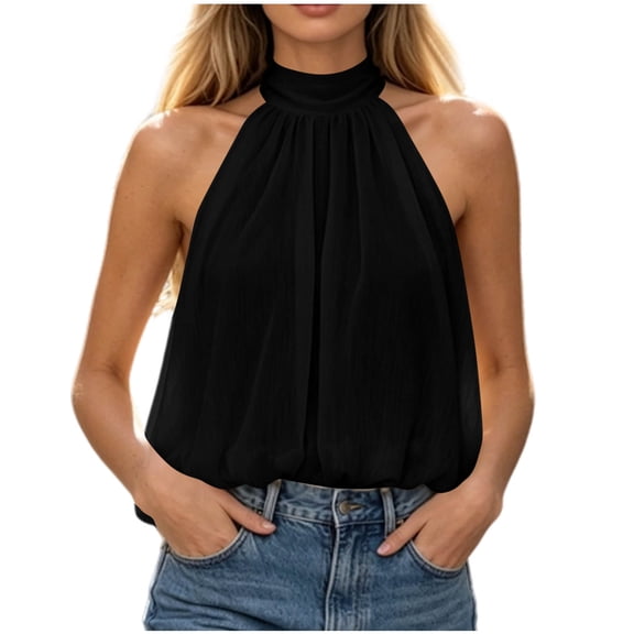 Wensltd Women's Tank Tops Sleeveless High Halter Neck Loose Solid Blouse Soft Lightweight Comfy Casual Tunic For Daily Outdoor Wear
