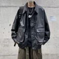 thumbnail image 3 of Chaqueta de cuero de Pu estilo callejero americano y europeo para hombre, ropa de motociclista a la moda, chaqueta de abrigo de cuero holgada para hombre, 3 of 5