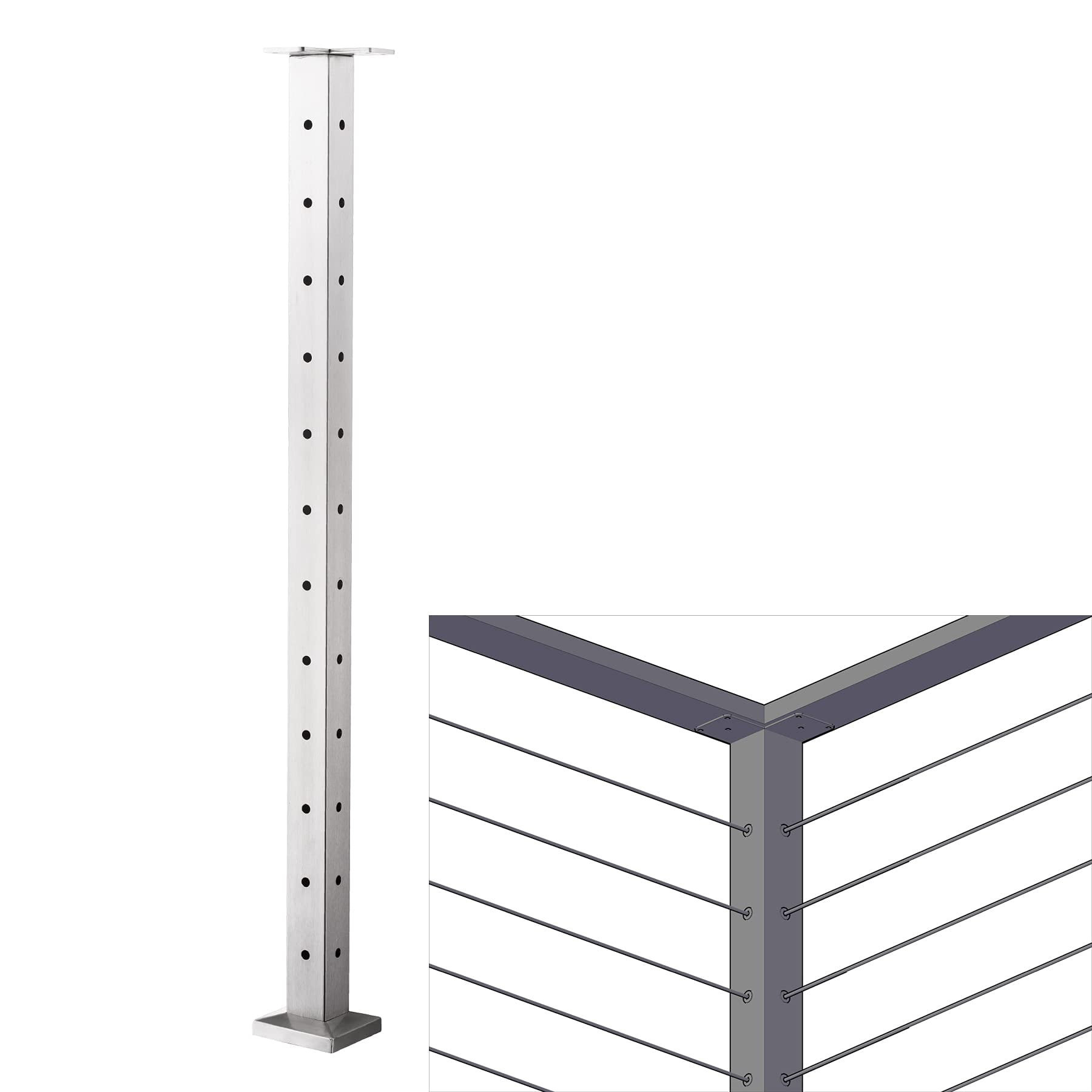 Cable Railing Post - Stainless Steel Square Fence Post for Deck Cable ...