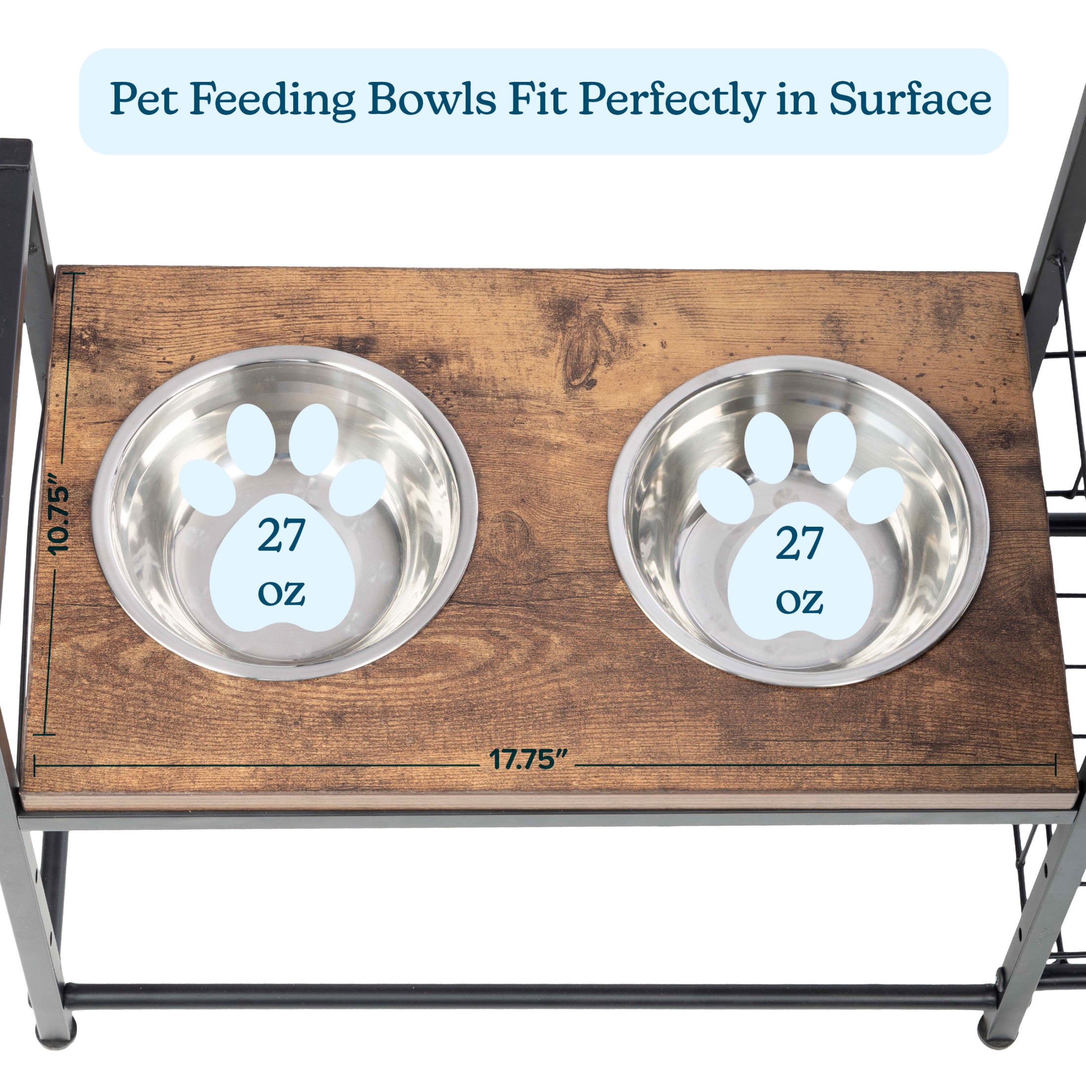 PETMAKER Elevated Dog Bowl Stand with Storage, Toy Bin Basket, and Bowls