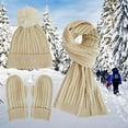 thumbnail image 4 of Women's Winter Knit Hat Scarf Gloves Set, Solid Color Fleece Lined Three-Piece Accessories, Warm Wool Blend Thermal Set, New Style Cold Weather Beanie and Neck Warmer with Matching Gloves White, 4 of 4