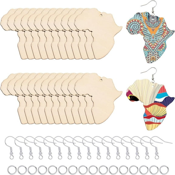 150pcs African Map Earrings Wood Earring Blanks Africa Shape Dangle Laser Cut Wooden Earrings with Earring Hooks and Jump Rings for Jewelry Making 2.3x2.5 grey
